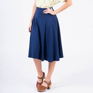 Midi Skirt in Solid Navy Ponte